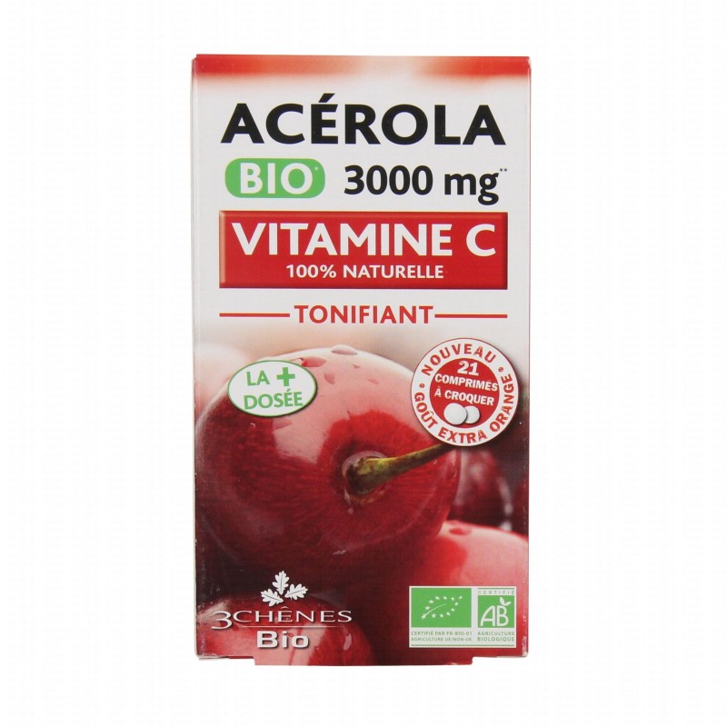 3 CHÊNES Acérola Vit C 3000 mg BIO boite 21 comprimés