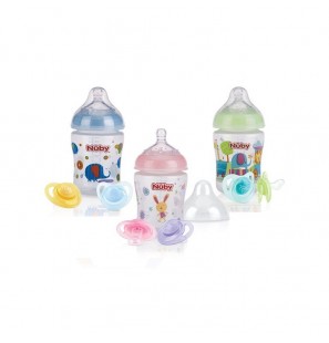 NUBY set de biberon avec tétine anti-colique et 2 sucettes 270 + 0 mois réf: ID68057