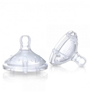 NUBY Lot de 2 tétines en Silicone pour biberons à col large (pour Bébé Prématuré) à débit extra lent +0 mois Réf: ID67693