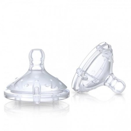 NUBY Lot de 2 tétines en Silicone pour biberons à col large (pour Bébé Prématuré) à débit extra lent +0 mois Réf: ID67693