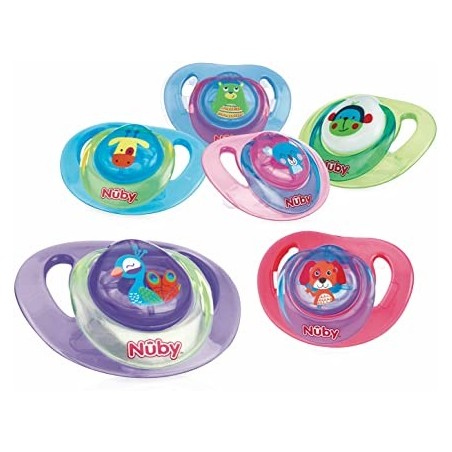 NUBY Sucette en silicone classique orthodentique avec picots de massage et couvercle de protection 0-6m Réf: ID92993SOS