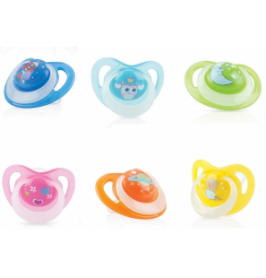 NUBY Sucette en silicone Lumière orthodontique avec picots de massage et couvercle de protection 6-18 mois Réf: ID5818MOSM