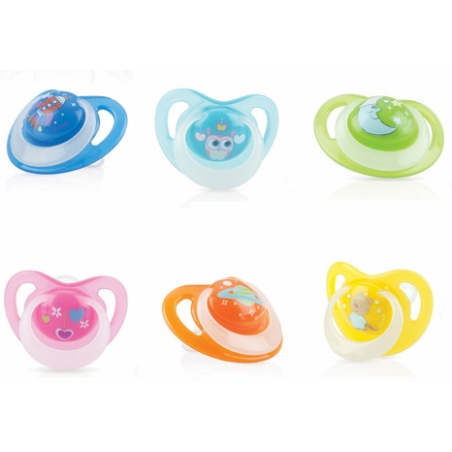 NUBY Sucette en silicone Lumière orthodontique avec picots de massage et couvercle de protection 6-18 mois Réf: ID5818MOSM