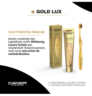 CURASEPT PACK LUXURY WHITENING dentifrice GOLD 75 ml + Brosse à Dent OFFERT