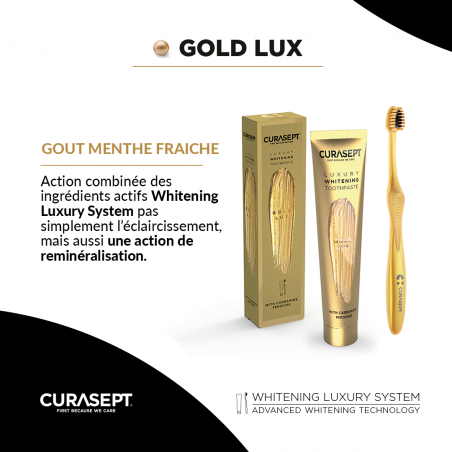 CURASEPT PACK LUXURY WHITENING dentifrice GOLD 75 ml + Brosse à Dent OFFERT