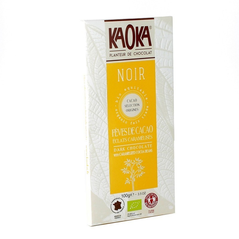 KAOKA tablette de chocolat noir aux fèves de cacao caramilisés 61% 100g