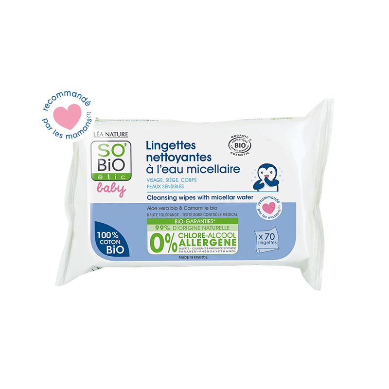 SO'BIO ETIC BABY lingettes nettoyantes à l'eau | 70 u