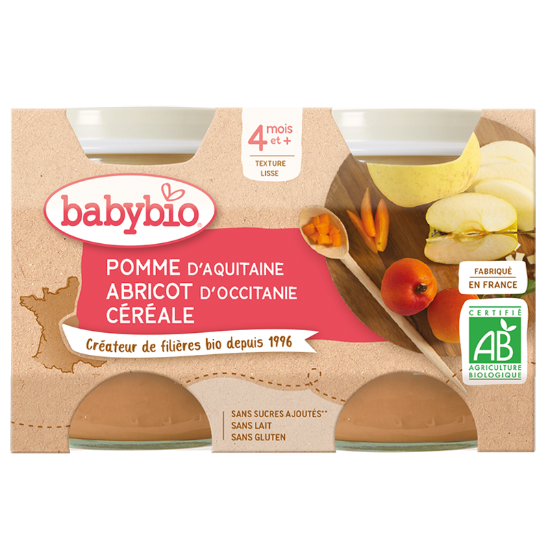 BABYBIO POMME + ABRICOT Petits pots de fruits | 2 x 130 G