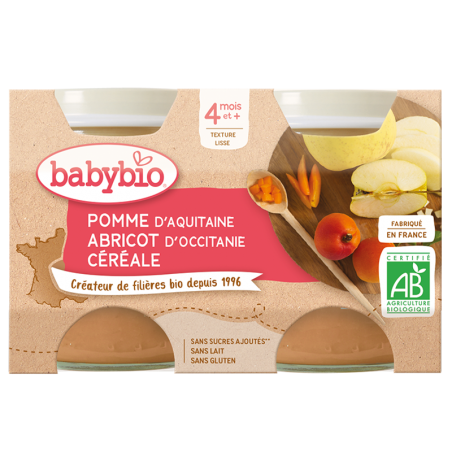 BABYBIO POMME + ABRICOT Petits pots de fruits | 2 x 130 G