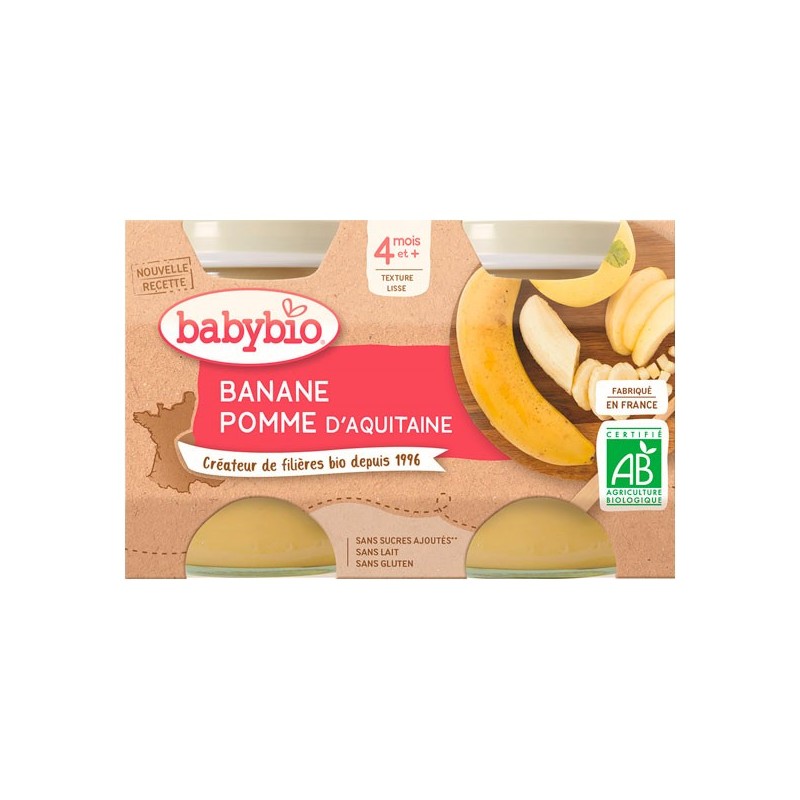 BABYBIO BANANE & POMME Petits pots de fruits | 2 x 130 G