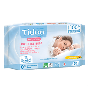 TIDOO BABY CARE lingettes Sans Parfum au Calendula BIO | 58 u