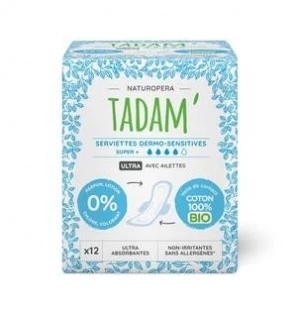 TADAM serviettes Ultra Coton Bio Super+ 4gttes boite 12U