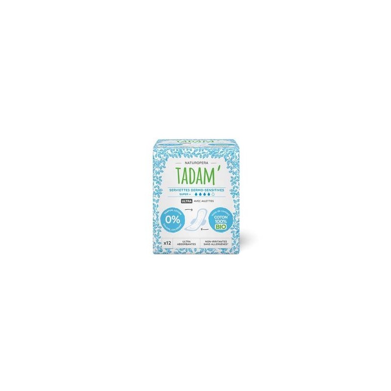 TADAM serviettes Ultra Coton Bio Super+ 4gttes boite 12U