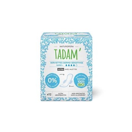 TADAM serviettes Ultra Coton Bio Super+ 4gttes boite 12U