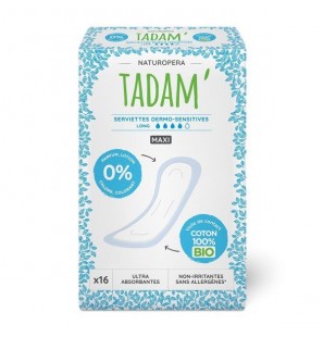 TADAM serviettes Maxi Coton Bio Long + 4gttes boite 16U