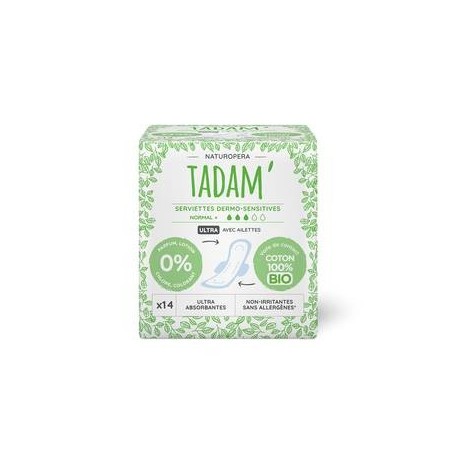 TADAM serviettes Ultra Coton Bio Normal+ 3gttes boite 14U