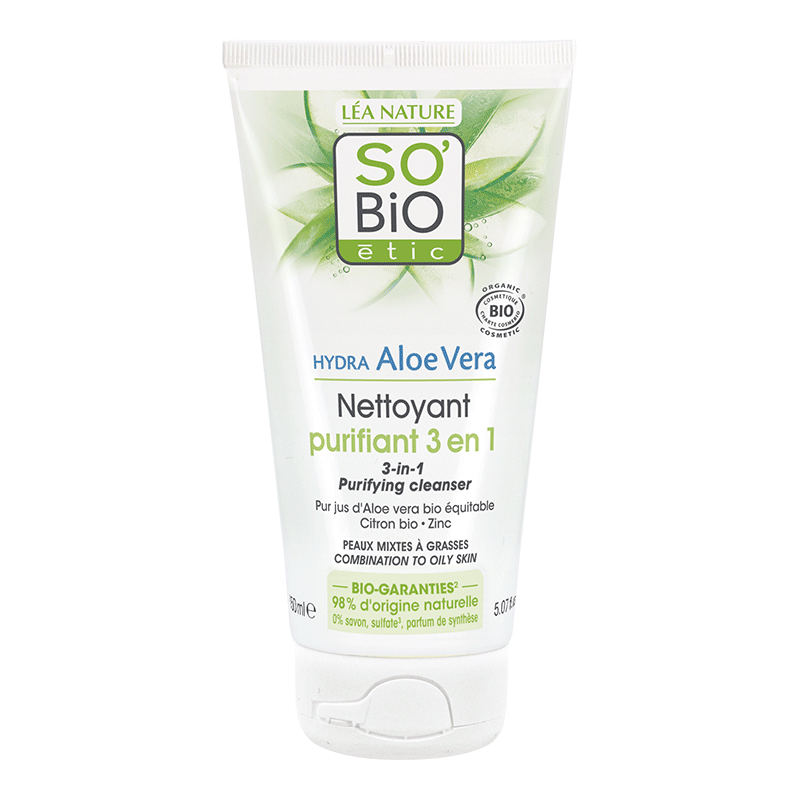 SO'BIO ETIC HYDRA ALOE VERA nettoyant purifiant 3 en 1 | 150 ml