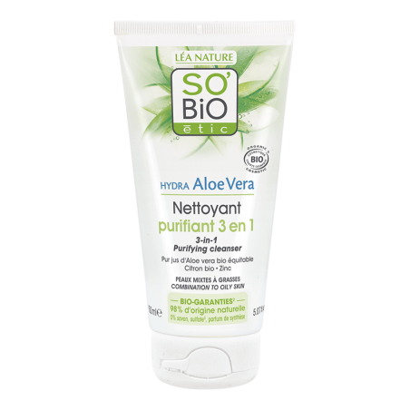 SO'BIO ETIC HYDRA ALOE VERA nettoyant purifiant 3 en 1 | 150 ml