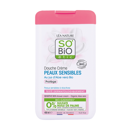 SO'BIO ETIC douche crème peaux sensibles au jus d'aloe vera Bio | 450 ml