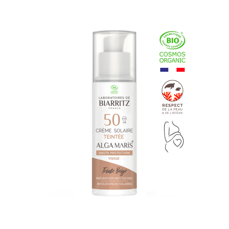 BIARRITZ ALGAMARIS crème solaire Teinté BEIGE spf 50 Bio| 50 ml