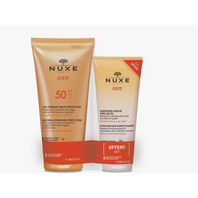 NUXE SUN PACK LAIT SOLAIRE FONDANT SPF50 150ML + SHAMPOOING DOUCHE APRES-SOLEIL 100ML