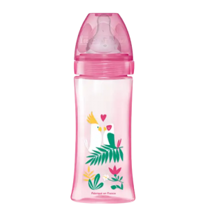 DODIE Biberon tétine ronde 3 vitesses Rose Jungle 330mL