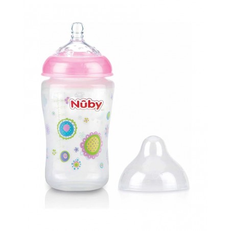 NUBY biberon en polycarbonate imprimé avec  tétine SoftFlex 360ml + 3 mois