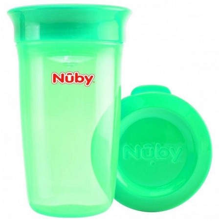 NUBY Gobelet 360 anti-déversement transparent avec couvercle vert 300 ml