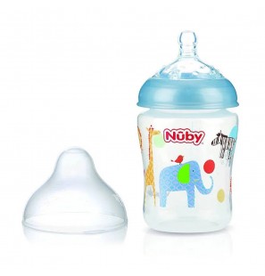 NUBY biberon en polycarbonate imprimé avec  tétine SoftFlex 180ml + 0 mois