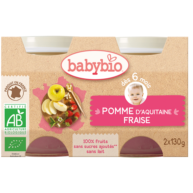 BABYBIO Pomme d’Aquitaine & Fraise 2 | 130G