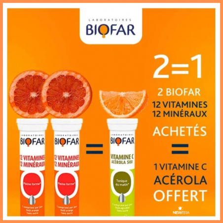 BIOFAR PACK 2*12 Vitamines 12 Mineraux + 1 Vitamine C Acérola Offert