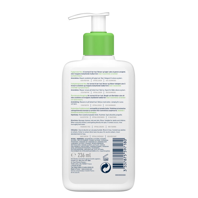 CeraVe Crème Lavante Hydratante Peau Normale à Sèche | 473ml CeraVe Crème Lavante Hydratante Peau Normale à Sèche | 473ml