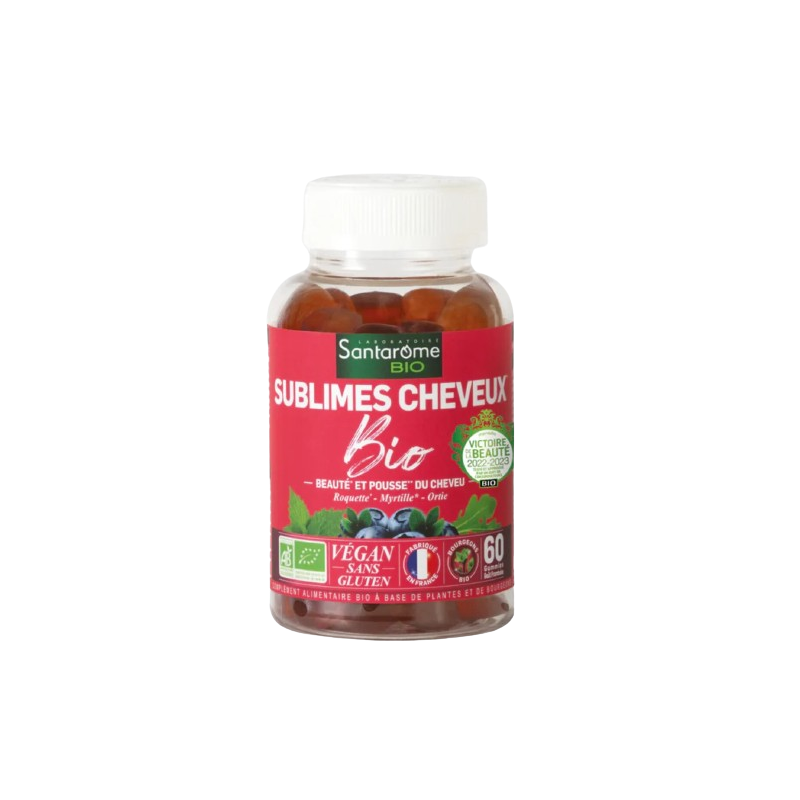 SANTAROME BIO Gummies Sublimes Cheveux Bio - Pousse du Cheveu | 60 Gummies