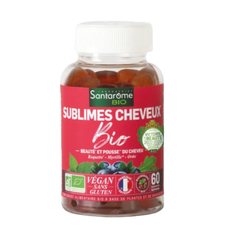 SANTAROME BIO Gummies Sublimes Cheveux Bio - Pousse du Cheveu | 60 Gummies