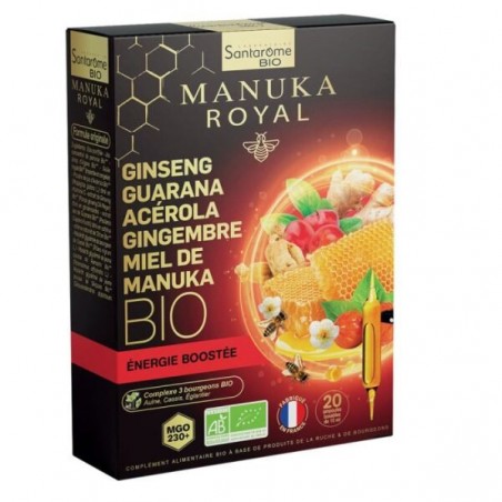 SANTAROME Ginseng Guarana Acérola Gingembre Miel de Manuka Bio 20 Ampoules