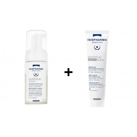 ISISPHARMA PACK GLYCO-A FOAMER NETTOYANT COUP D'ECLAT 100ML + DUO GLYCO A MEDIUM PEELING CREME NUIT 12% ACIDE GLYCOLIQUE 30ML*2