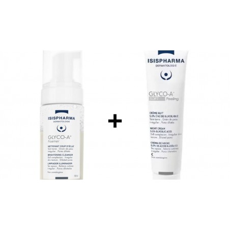 ISISPHARMA PACK GLYCO-A FOAMER NETTOYANT COUP D'ECLAT 100ML + DUO GLYCO A SOFT PEELING CREME NUIT 5.5% ACIDE GLYCOLIQUE 30ML*2