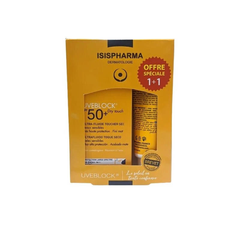 ISISPHARMA PACK UVEBLOCK SPF50+ DRY TOUCH INVISIBLE 40ML + UVEBLOCK SPF50+ DRY TOUCH INVISIBLE 40ML OFFERT