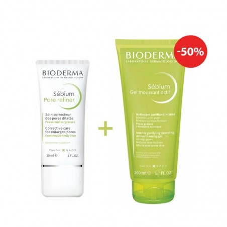 BIODERMA PACK SEBIUM GEL MOUSSANT ACTIF 200ML + SEBIUM PORE REFINER 30ML