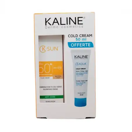 KALINE PACK K. Sun Ecran Fluide Teinte Clair Peaux Mixtes a Grasses 50ml+k.aqua Cold Creme