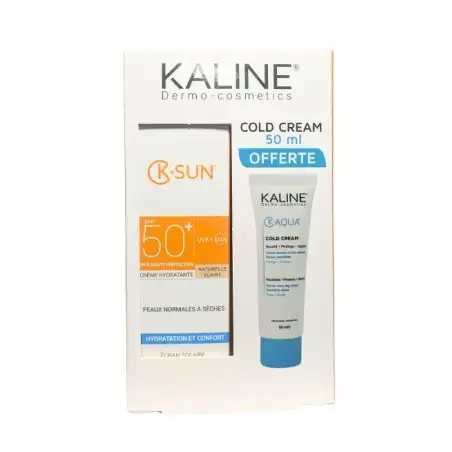 KALINE PACK K-SUN ECRAN SOLAIRE NATURELLE CLAIRE PEAUX NORMALES A SECHES SPF50+ 50ML + K-AQUA COLD CREAM 50ML