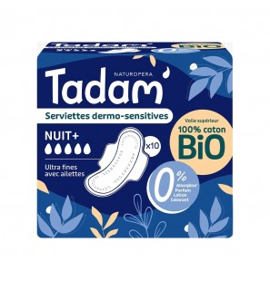 TADAM serviettes Ultra Coton Bio NUIT+ 5gttes boite 10U