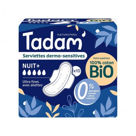 TADAM serviettes Ultra Coton Bio NUIT+ 5gttes boite 10U