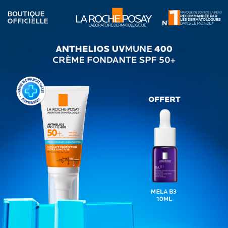 La Roche-Posay Offre Anthelios UVMune 400 Crème Solaire Invisible Normales À Sèches 50ml + Mela B3 10ML OFFERT