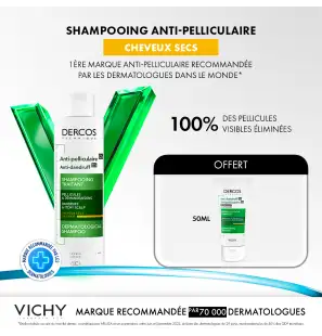 Vichy Offfre Dercos Shampoing Traitant Anti-Pelliculaire Cheveux Secs 200ml + Dercos 50 ML Offert