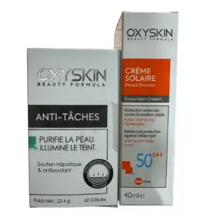 OXYSKIN PACK ECLAT ANTI-TACHE B60 GELULES + OXYSKIN SUNSCREEN CREAM SPF50+ 40ML OFFERTE