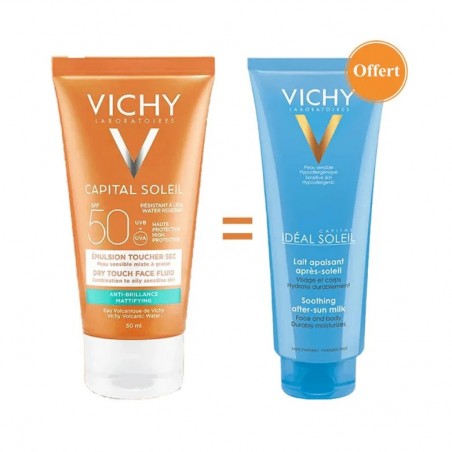 VICHY CAPITAL SOLEIL CREME ANTI-BRILLANCE TOUCHER SEC INVISIBLE 50ML + APRES SOLEIL 100ML OFFERT
