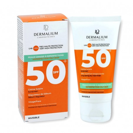DERMALIUM CREME SOLAIRE INVISIBLE PEAUX GRASSE A IMPERFECTIONS SPF50+ 50ML