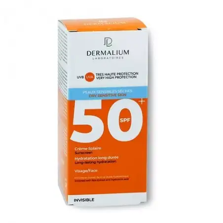 DERMALIUM CREME SOLAIRE INVISIBLE SPF50+ PEAUX SENSIBLES SECHES 50ML