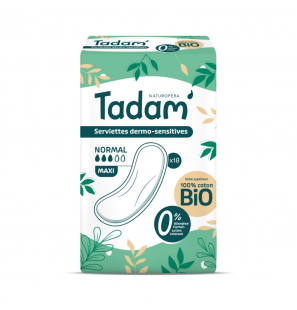 TADAM Serviettes dermo- sensitives normal maxi 18 unités